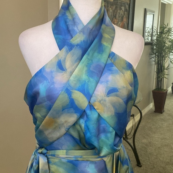 Badgley Mischka Blue and Green Halter Mini Cocktail Party Dress size 10 - Picture 5 of 13